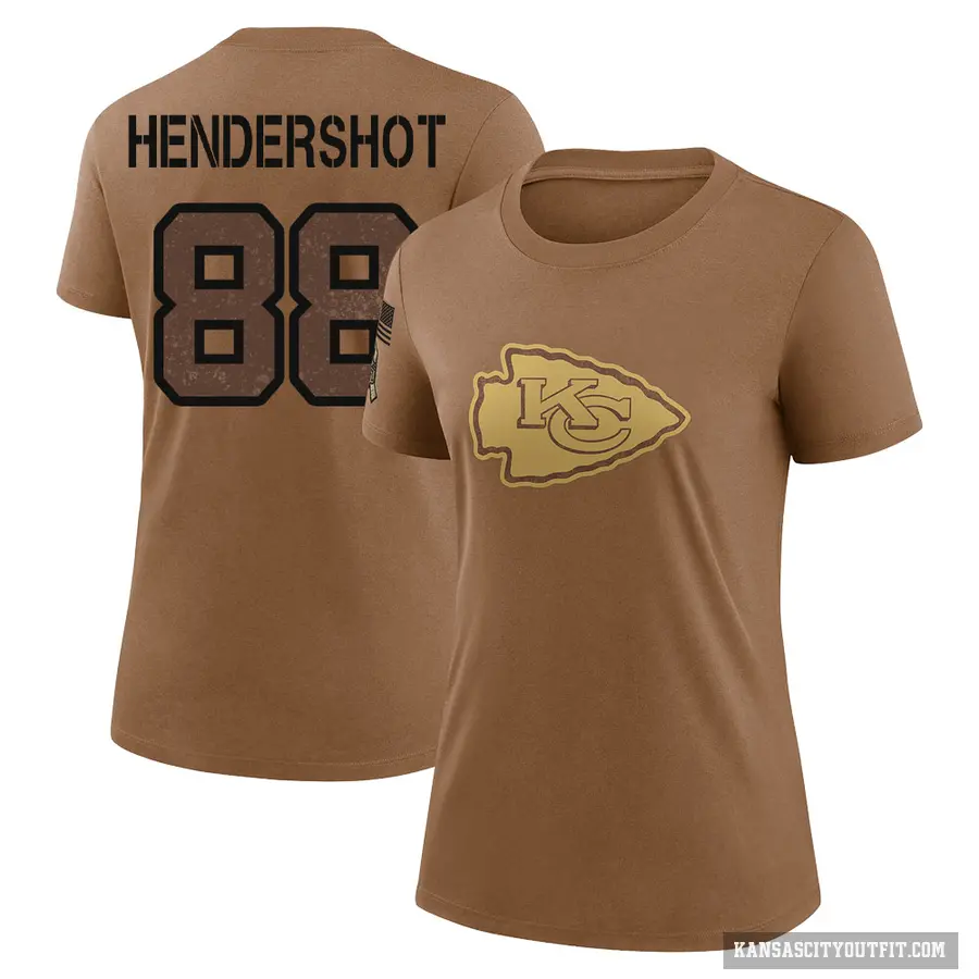 Women's ＃88 Peyton Hendershot Kansas City Chiefs Brown 2023 Salute To Service Performance T-Shirt