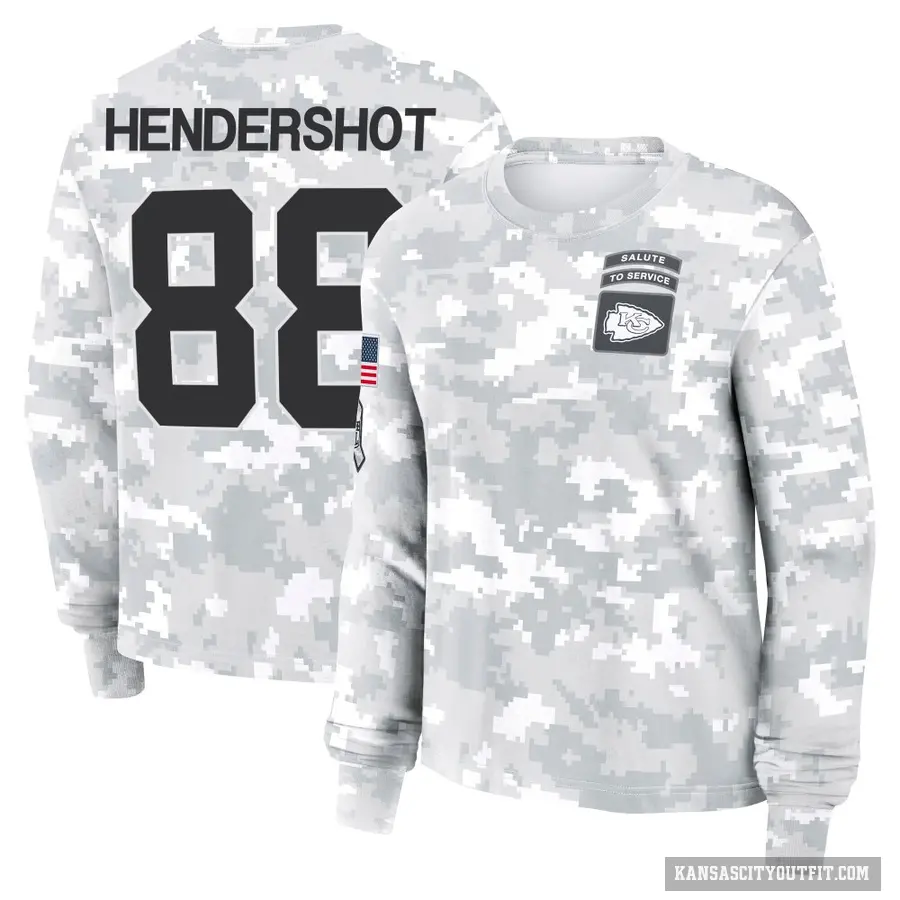 Women's ＃88 Peyton Hendershot Kansas City Chiefs Camo Arctic 2024 Salute to Service Long Sleeve T-Shirt