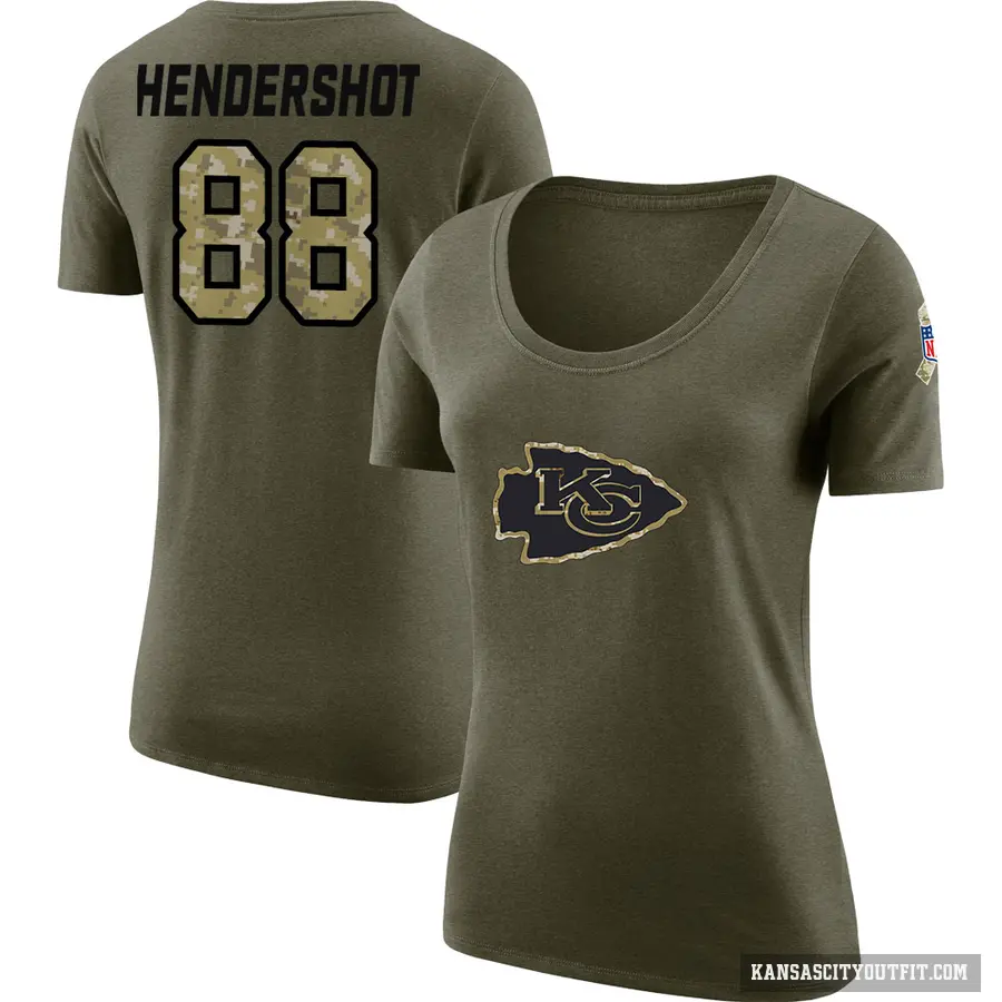 Women's ＃88 Peyton Hendershot Kansas City Chiefs Olive Salute to Service Scoop Neck T-Shirt