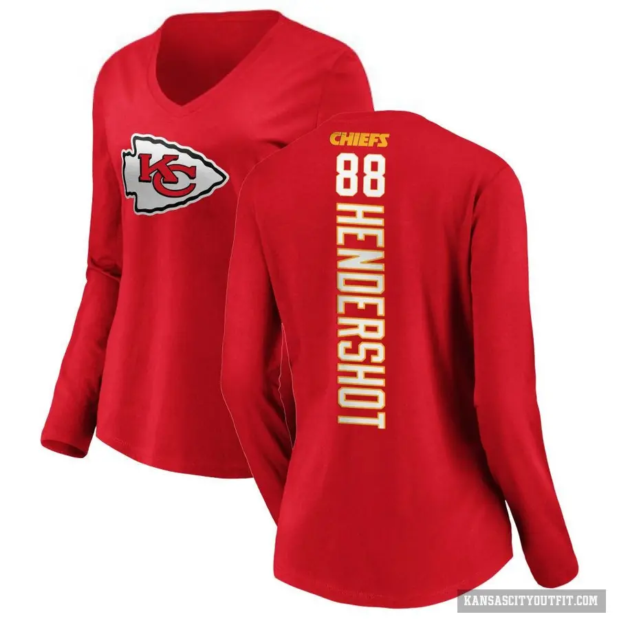 Women's ＃88 Peyton Hendershot Kansas City Chiefs Red Backer Slim Fit Long Sleeve T-Shirt