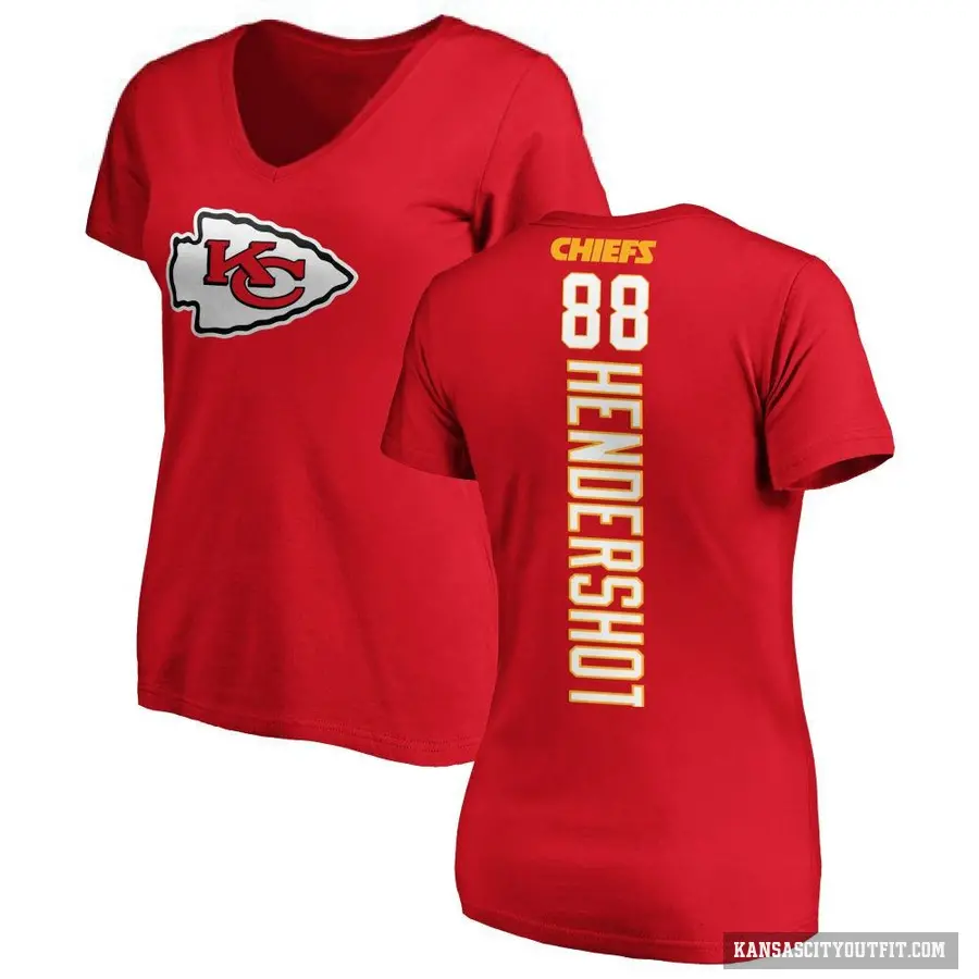 Women's ＃88 Peyton Hendershot Kansas City Chiefs Red Backer Slim Fit T-Shirt