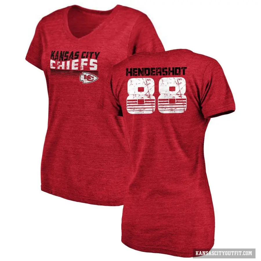 Women's ＃88 Peyton Hendershot Kansas City Chiefs Red Retro V-Neck T-Shirt