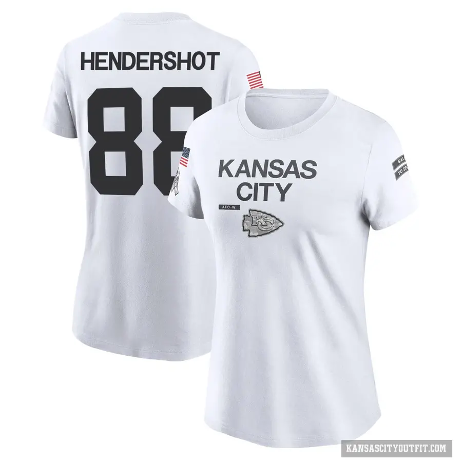 Women's ＃88 Peyton Hendershot Kansas City Chiefs White 2024 Salute to Service Performance T-Shirt