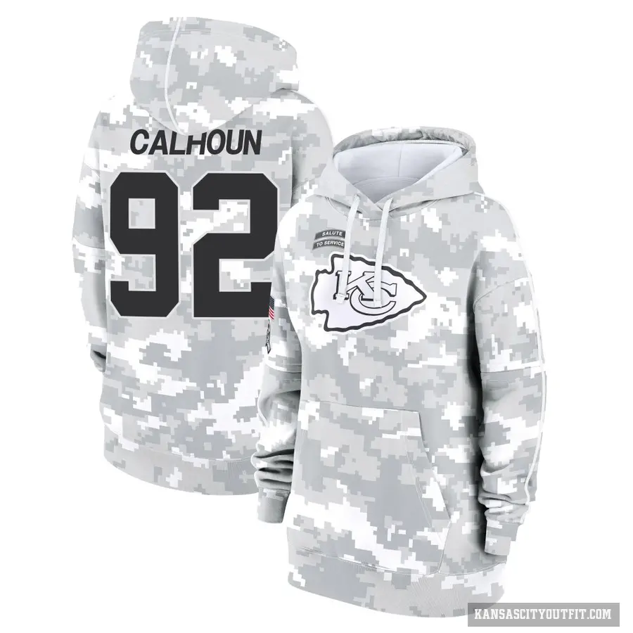 Women's ＃92 Shilique Calhoun Kansas City Chiefs Arctic Camo 2024 Salute to Service Club Fleece Pullover Hoodie