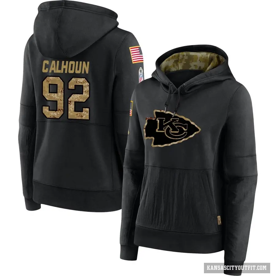 Women's ＃92 Shilique Calhoun Kansas City Chiefs Black 2020 Salute to Service Sideline Performance Pullover Hoodie