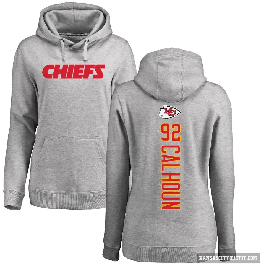 Women's ＃92 Shilique Calhoun Kansas City Chiefs Pro Line Ash Backer Pullover Hoodie