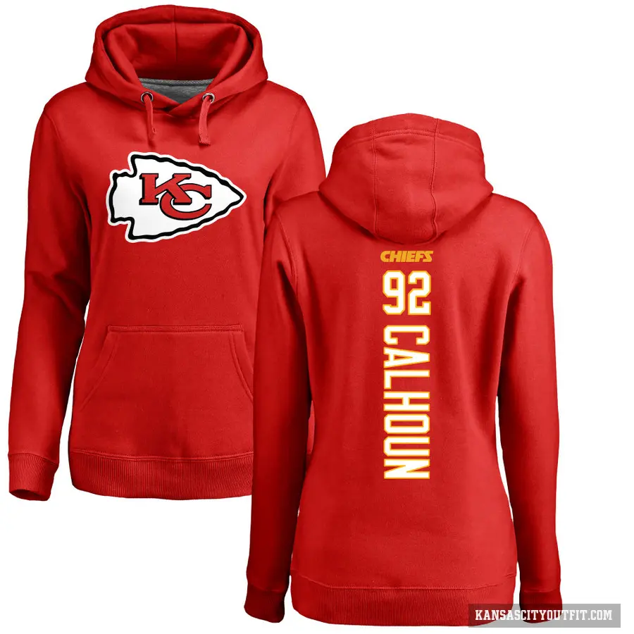 Women's ＃92 Shilique Calhoun Kansas City Chiefs Red Pro Line Backer Pullover Hoodie