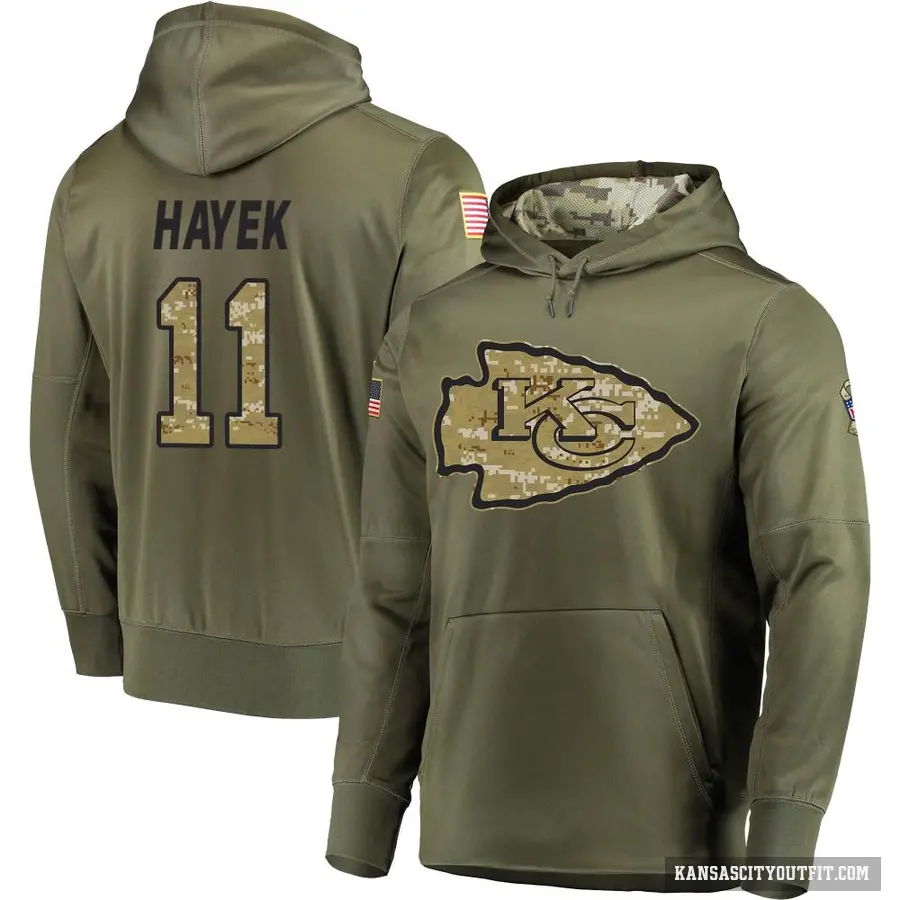 Youth ＃11 Jaaron Hayek Kansas City Chiefs Olive Salute to Service Pullover Hoodie