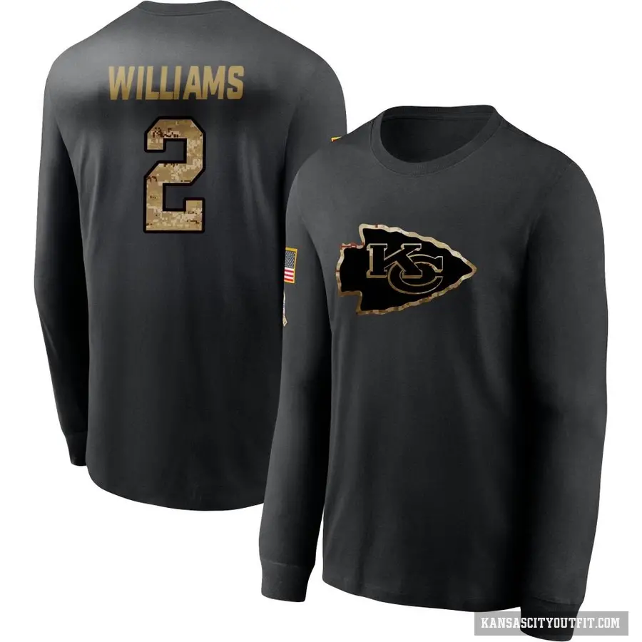 Youth ＃2 Joshua Williams Kansas City Chiefs Black 2020 Salute To Service Sideline Performance Long Sleeve T-Shirt