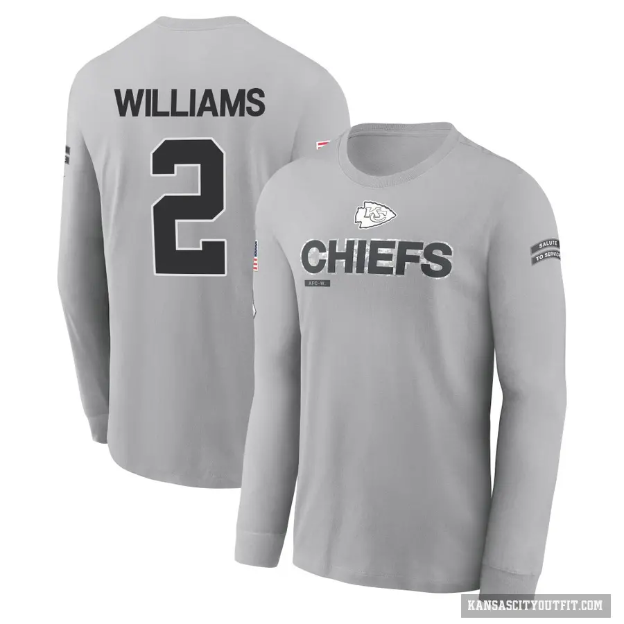 Youth ＃2 Joshua Williams Kansas City Chiefs Gray 2024 Salute to Service Long Sleeve T-Shirt