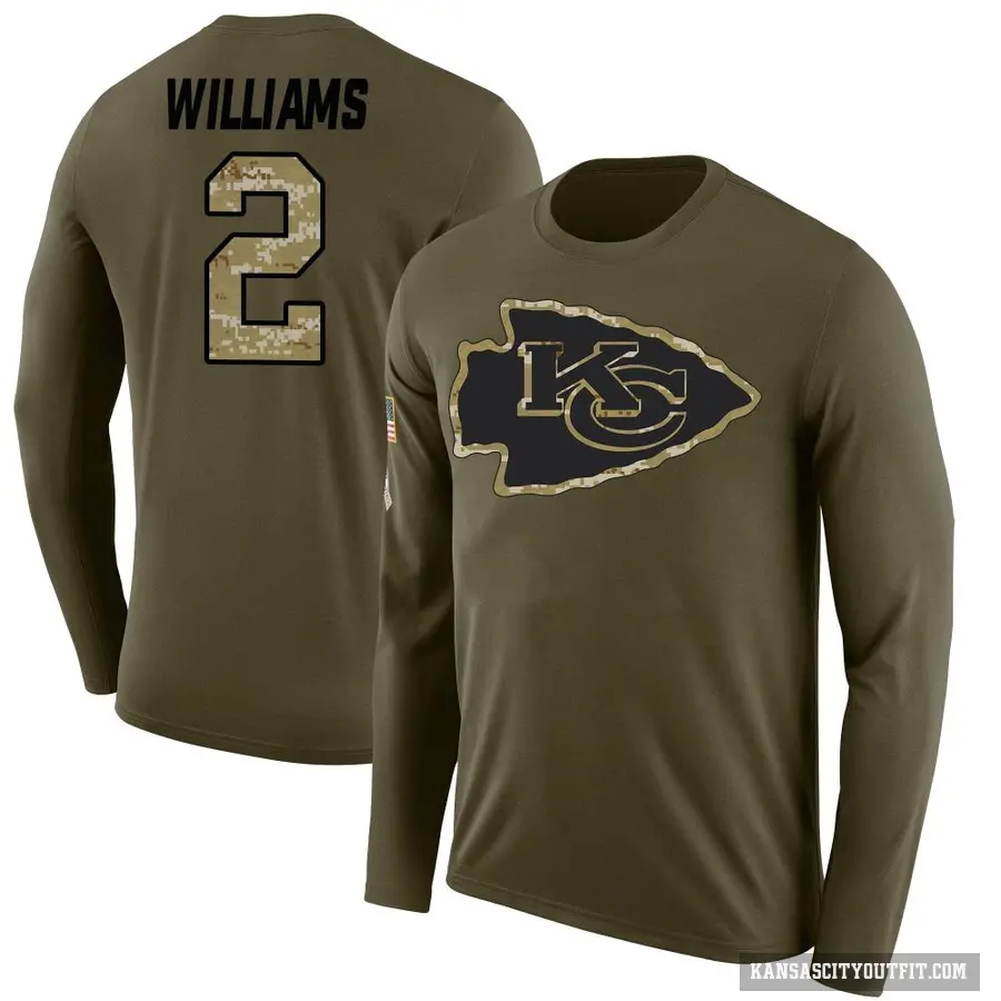 Youth ＃2 Joshua Williams Kansas City Chiefs Olive Salute to Service Sideline Long Sleeve T-Shirt