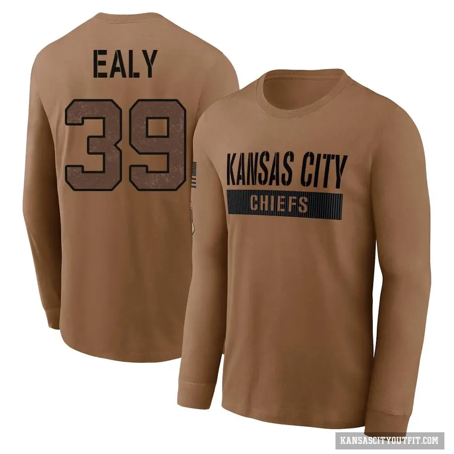 Youth ＃39 Jerrion Ealy Kansas City Chiefs Brown 2023 Salute To Service Long Sleeve T-Shirt