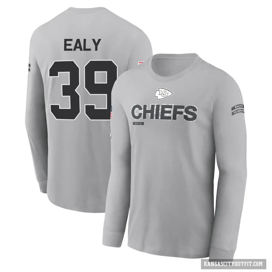 Youth ＃39 Jerrion Ealy Kansas City Chiefs Gray 2024 Salute to Service Long Sleeve T-Shirt