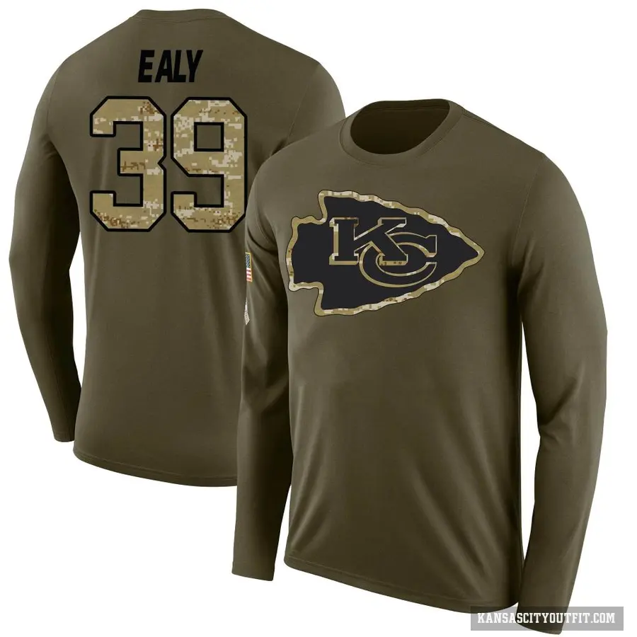 Youth ＃39 Jerrion Ealy Kansas City Chiefs Olive Salute to Service Sideline Long Sleeve T-Shirt