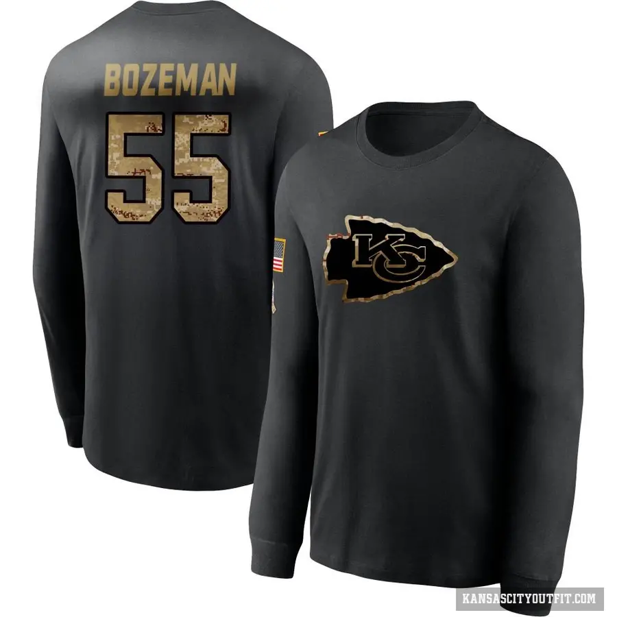 Youth ＃55 Swayze Bozeman Kansas City Chiefs Black 2020 Salute To Service Sideline Performance Long Sleeve T-Shirt