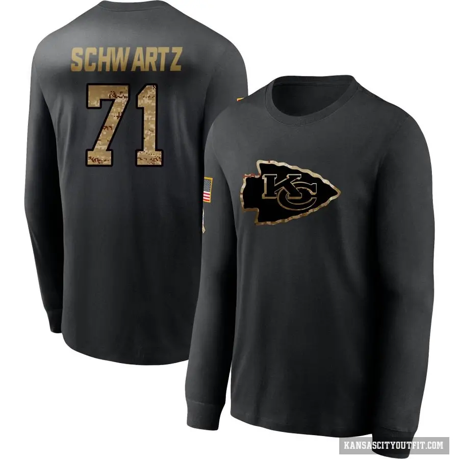 Youth ＃71 Mitchell Schwartz Kansas City Chiefs Black 2020 Salute To Service Sideline Performance Long Sleeve T-Shirt