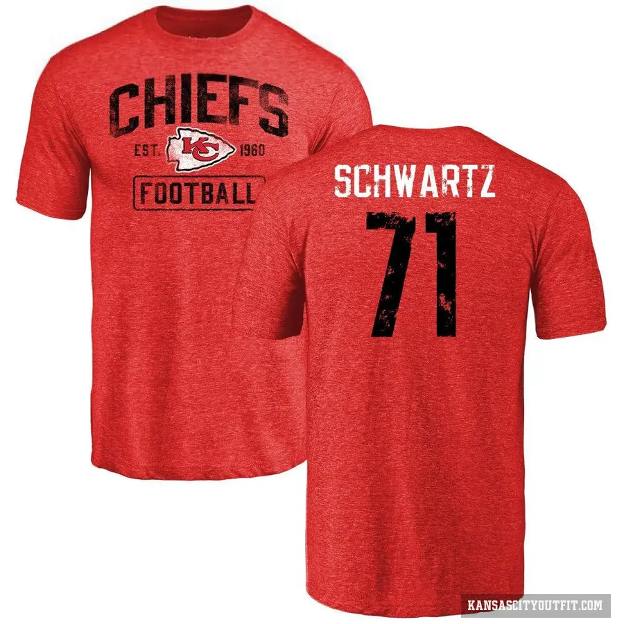 Youth ＃71 Mitchell Schwartz Kansas City Chiefs Red Distressed T-Shirt