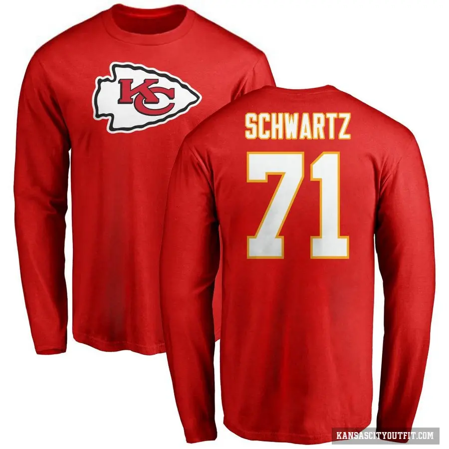 Youth ＃71 Mitchell Schwartz Kansas City Chiefs Red Logo Long Sleeve T-Shirt